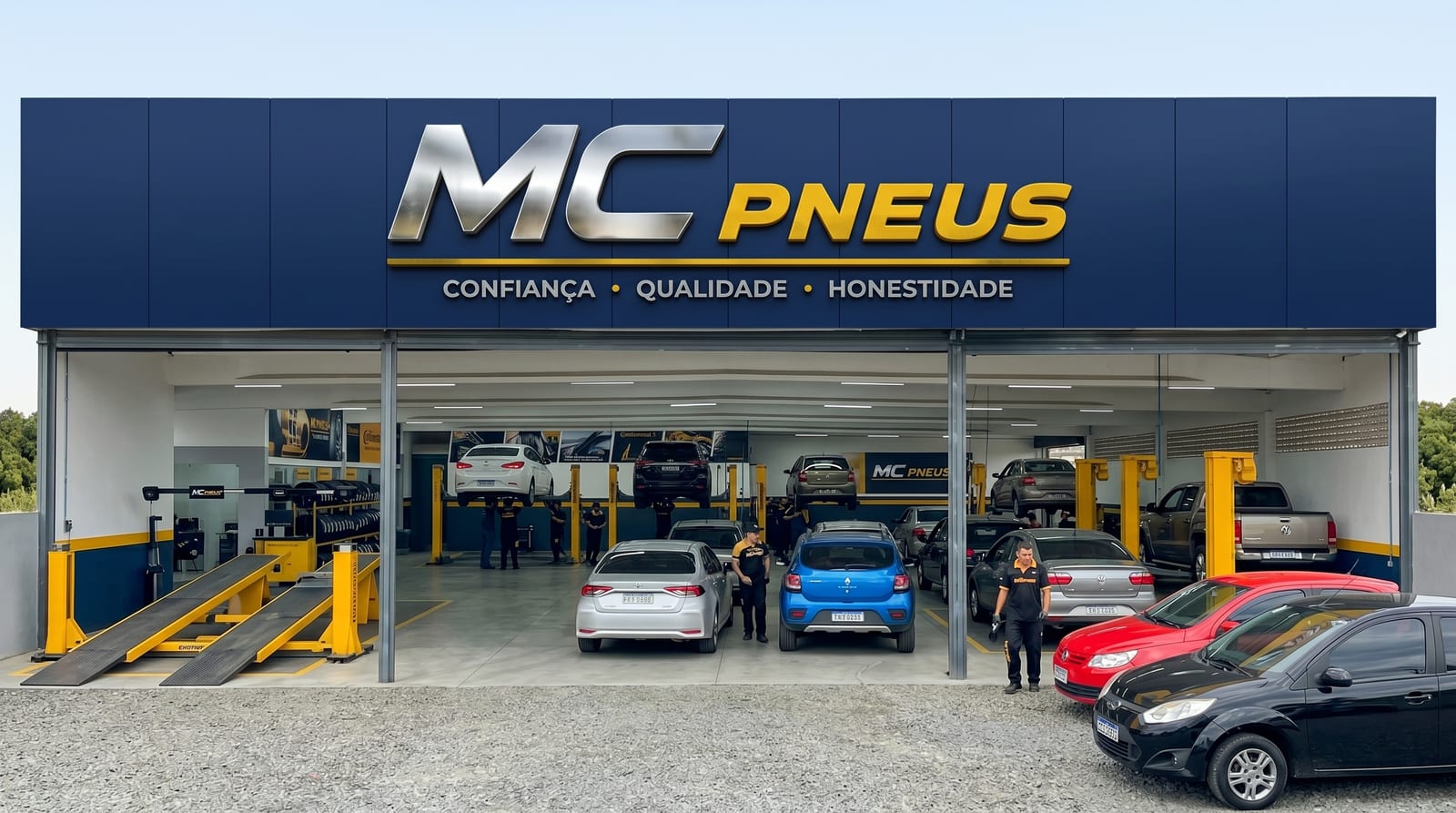 Fachada de uma loja MC Pneus